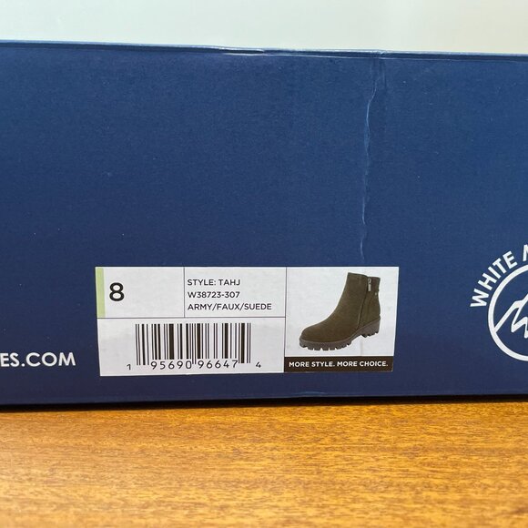 NIB, White Mountain Women's sz 8 Tahj Lug Sole Bootie Army Faux Suede Boots - Picture 2 of 15